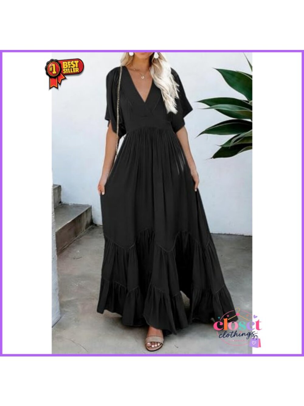 R.Vivimos Womens Summer Flowy Maxi Dress Boho Tie Back Casual - Picture 4 of 5